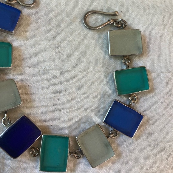 Sterling Silver 925 Bracelet with Natural Stone Inlay‎ Vintage - Picture 8 of 8